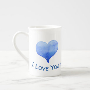 I Love You Cute Blue Heart Valentine     Bone China Mug