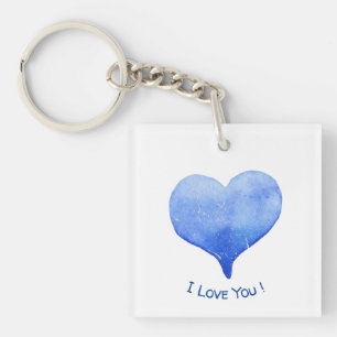 I Love You Cute Blue Heart Valentine Key Ring