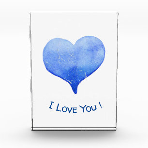 I Love You Cute Blue Heart Valentine        Photo Block