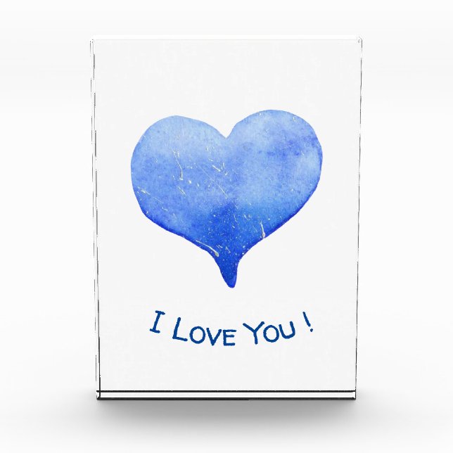 I Love You Cute Blue Heart Valentine        Photo Block (Front)