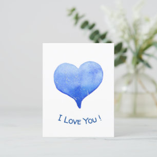 I Love You Cute Blue Heart Valentine Postcard