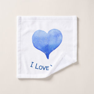 I Love You Cute Blue Heart Valentine     Wash Cloth