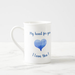 I Love You Cute Blue Heart Valentine's Day    Bone China Mug
