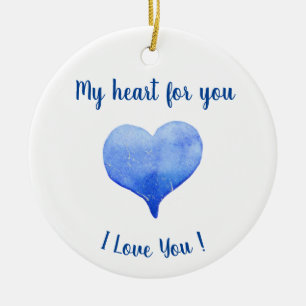 I Love You Cute Blue Heart Valentine's Day Ceramic Ornament