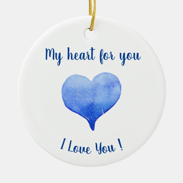 I Love You Cute Blue Heart Valentine's Day      Ceramic Ornament (Front)