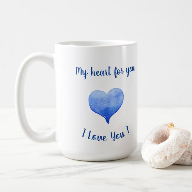 I Love You Cute Blue Heart Valentine's Day     Coffee Mug (With Donut)