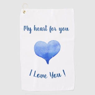 I Love You Cute Blue Heart Valentine's Day Golf Towel