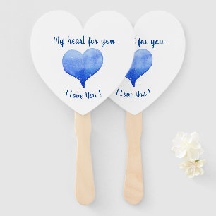 I Love You Cute Blue Heart Valentine's Day Hand Fan