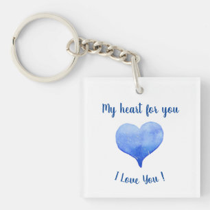 I Love You Cute Blue Heart Valentine's Day    Key Ring
