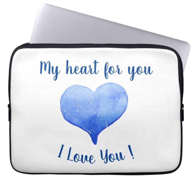 I Love You Cute Blue Heart Valentine's Day     Laptop Sleeve (Front)