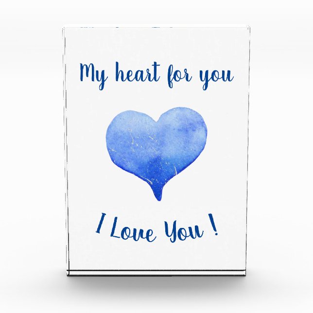 I Love You Cute Blue Heart Valentine's Day    Photo Block (Front)