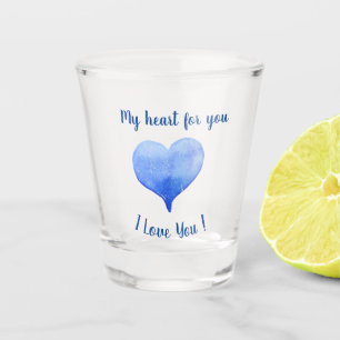 I Love You Cute Blue Heart Valentine's Day Shot Glass