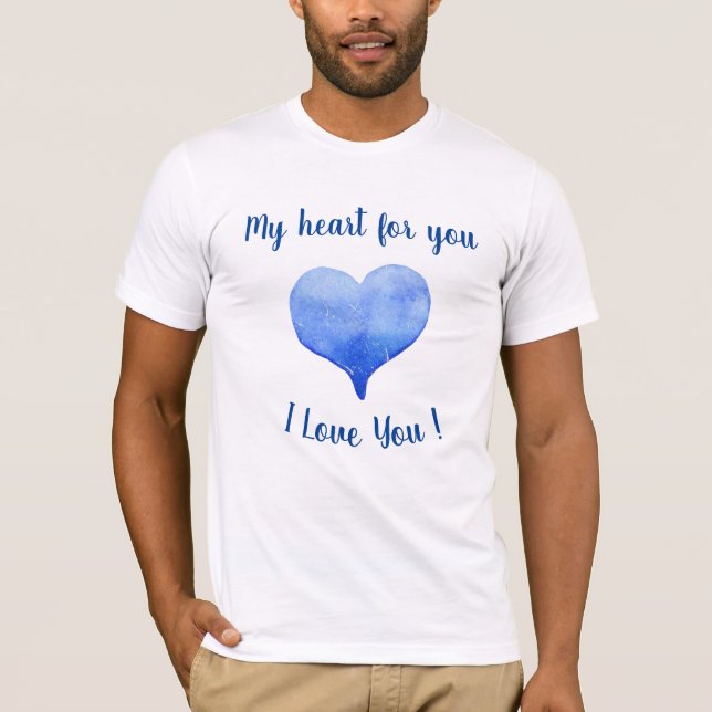I Love You Cute Blue Heart Valentine's Day   T-Shirt (Front)