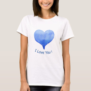 I Love You Cute Blue Heart Valentine's Day  T-Shirt