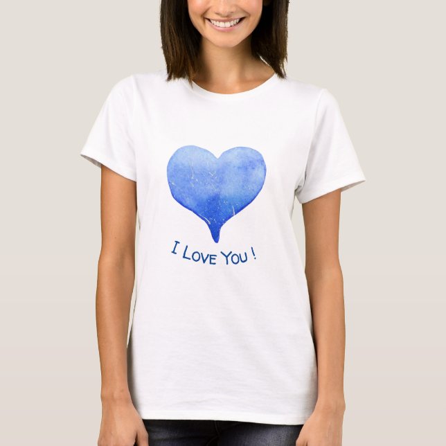 I Love You Cute Blue Heart Valentine's Day  T-Shirt (Front)