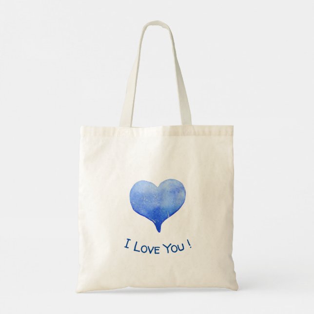 I Love You Cute Blue Heart Valentine's Day   Tote Bag (Back)