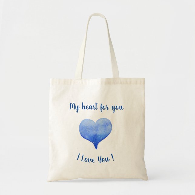 I Love You Cute Blue Heart Valentine's Day   Tote Bag (Front)