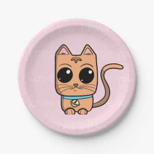 I Love You, Cute Caramel Cat Illustration Art Prin Paper Plate