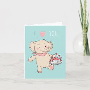 I Love You Cute Cartoon Elephant Hearts Card