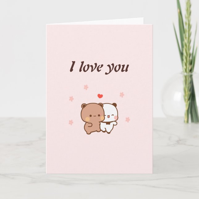 I Love You, Cute couple cartoon Card (Front)