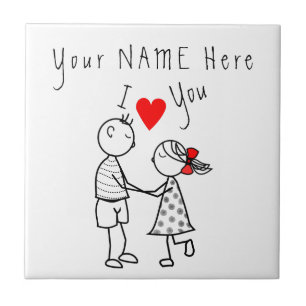 I Love You - Cute Couple - Custom Text / Name  Ceramic Tile