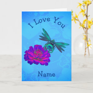 I Love You Cute Dragonfly Flower Personalised  Card