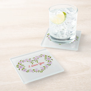 I love you Cute flowers Glass Coaster