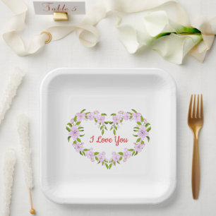 I love  you  Cute flowers Paper Plate