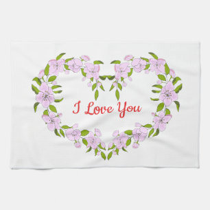 I love  you  Cute flowers Tea Towel