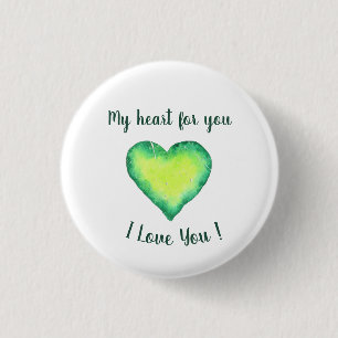 I Love You Cute Green and Blue Heart Birthday    3 Cm Round Badge