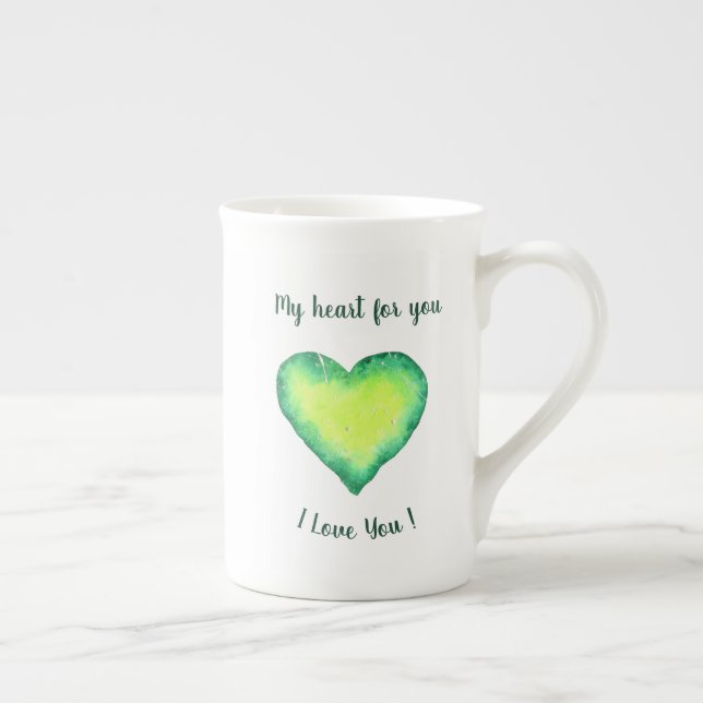 I Love You Cute Green and Blue Heart Birthday    Bone China Mug (Right)