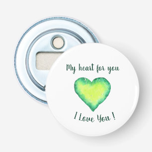 I Love You Cute Green and Blue Heart Birthday    Bottle Opener