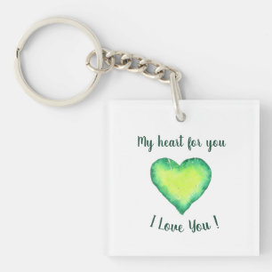 I Love You Cute Green and Blue Heart Birthday Key Ring
