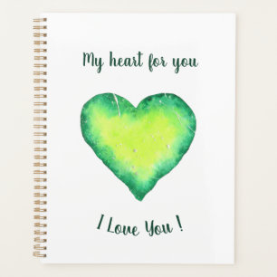 I Love You Cute Green and Blue Heart Birthday Planner