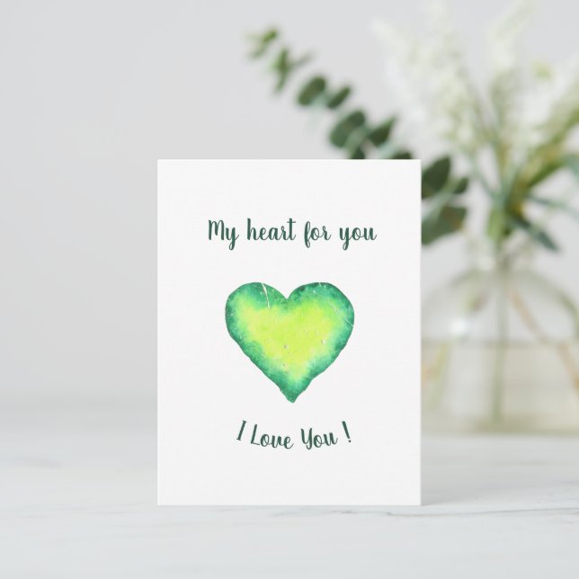 I Love You Cute Green and Blue Heart Birthday     Postcard (Standing Front)