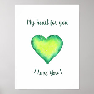 I Love You Cute Green and Blue Heart Birthday      Poster