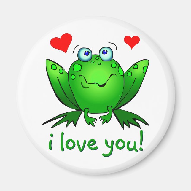 I Love You Cute Green Cartoon Frog White Magnet (Front)