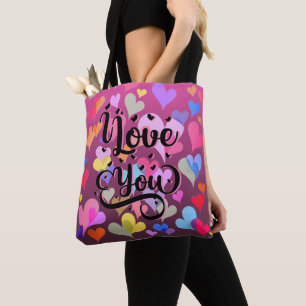 I Love You Cute Heart Elegant Colourful Cheerful Tote Bag