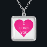 I Love You Cute Pink Heart Silver Plated Necklace<br><div class="desc">This is Personalised i love you cute pink heart necklace.</div>