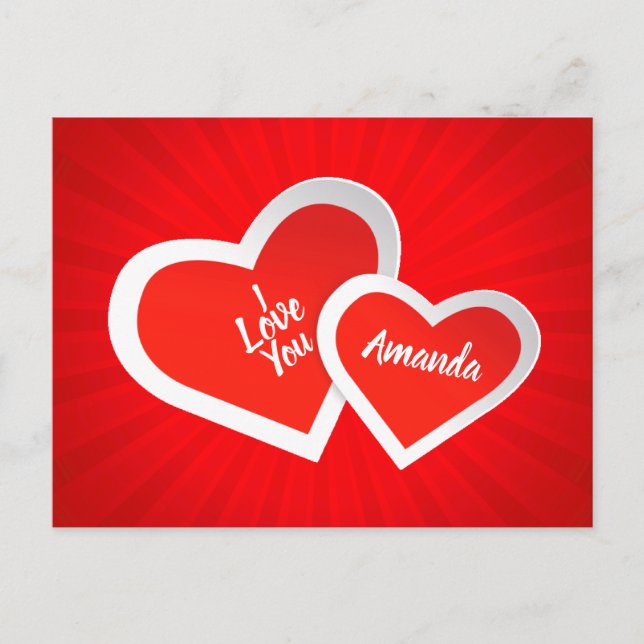 “I Love You” Cute Valentine Hearts .. Personalised Postcard (Front)