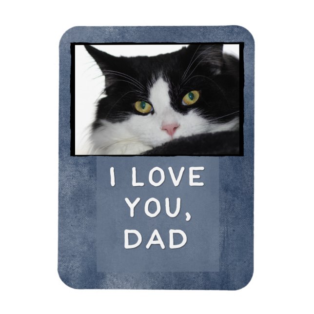 I Love You, Dad Dark Blue Custom Cat Photo Magnet (Vertical)