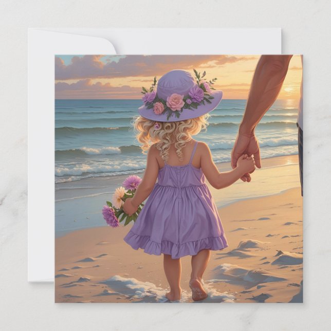 I love you Daddy girl in Lilac dress with Dad Holiday Card (Front)