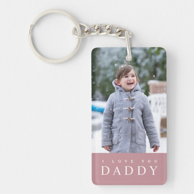 I Love You Daddy Modern Pink Kids 2 Photo Key Ring (Front)