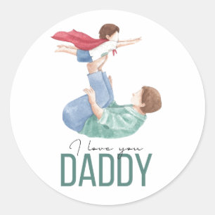 I Love You Daddy Superhero Father and Child Round Classic Round Sticker