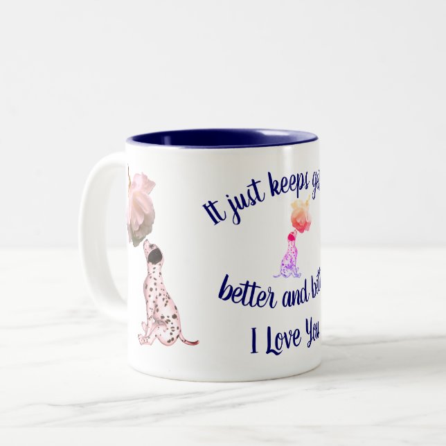 I Love You Dalmatian Puppy Rose Flower  Two-Tone Coffee Mug (Front Left)