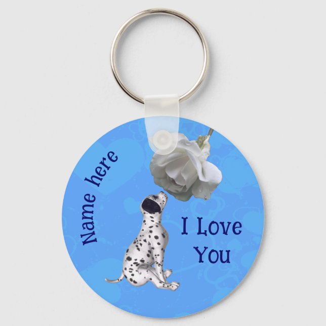 I Love You Dalmatian Puppy Rose Personalised Key Ring (Front)