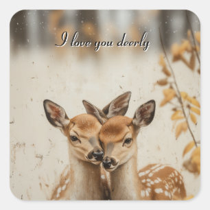 I Love You Deerly Twin Fawns Valentine Square Sticker
