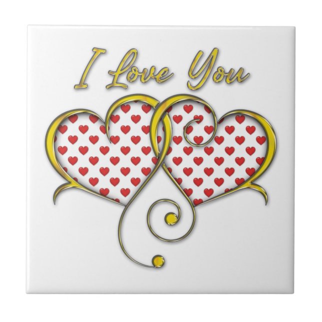I Love You Design Gold Hearts Ceramic Tile (Front)