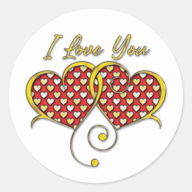 I Love You Design Gold Hearts Classic Round Sticker (Front)