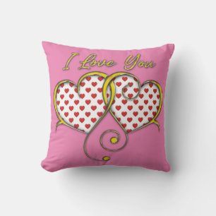 I Love You Design Gold Hearts Cushion